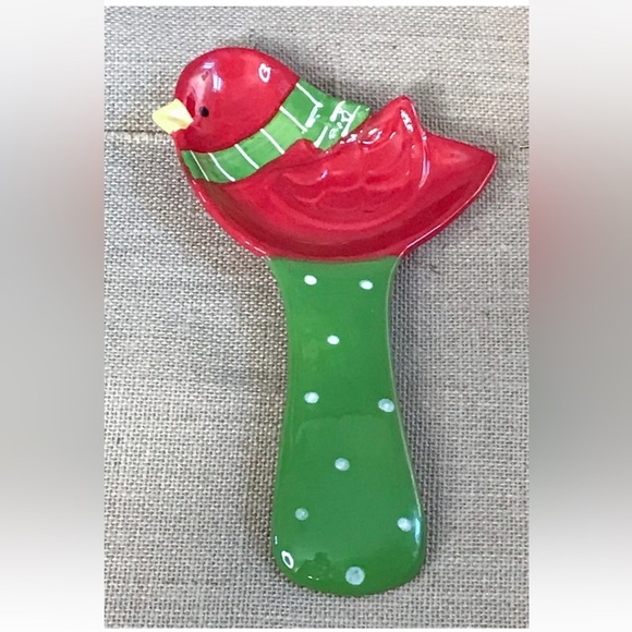 Pier 1 Holiday Cardinal Bird Polka Dot Spoon Rest Polka  Whimsical Christmas - Picture 1 of 3